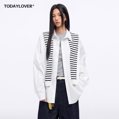 TODAYLOVER条纹披肩长袖衬衫女