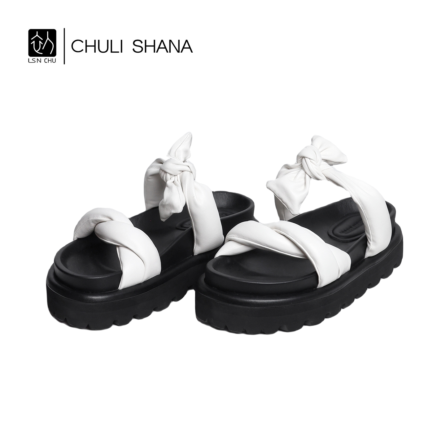 CHULISHANA粉色蝴蝶结厚底凉鞋