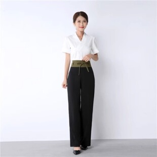 足浴足疗按摩养生技师服美容师工作服套装女8888修身空姐制服短袖