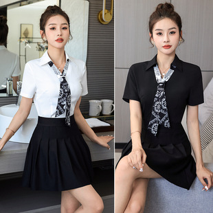 ktv公主百褶裙百搭性感服装休闲足浴技师工作服酒店前台制服3080