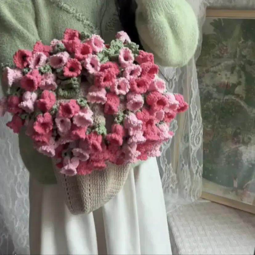玫瑰花毯子材料包手工编织毛线diy铃兰花束鲜花披肩毯子钩织毛毯