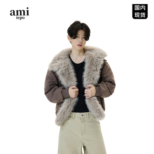 Ami座山雕棉服男女加绒美式毛领