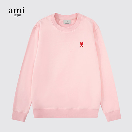 Ami iepo官方圆领女士卫衣2022新款春秋季设计感小众爱心无帽上衣