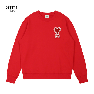 AMI IEPO官方红色卫衣男女款2024年新款潮牌宽松情侣爱心圆领上衣