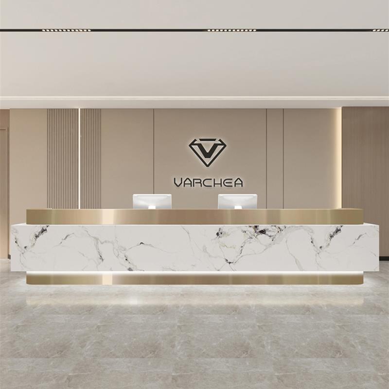 现代轻奢公司前台接待台美容院酒店大厅咨询服务台售楼部办公吧台