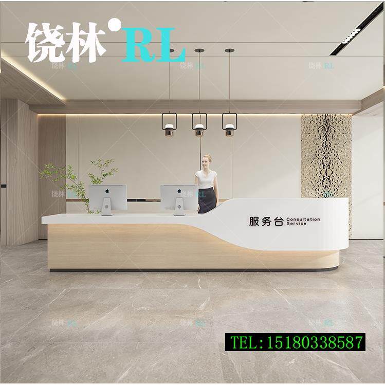 简约现代收银台烤漆公司前台接待台美容院弧形吧台桌医导台服务台