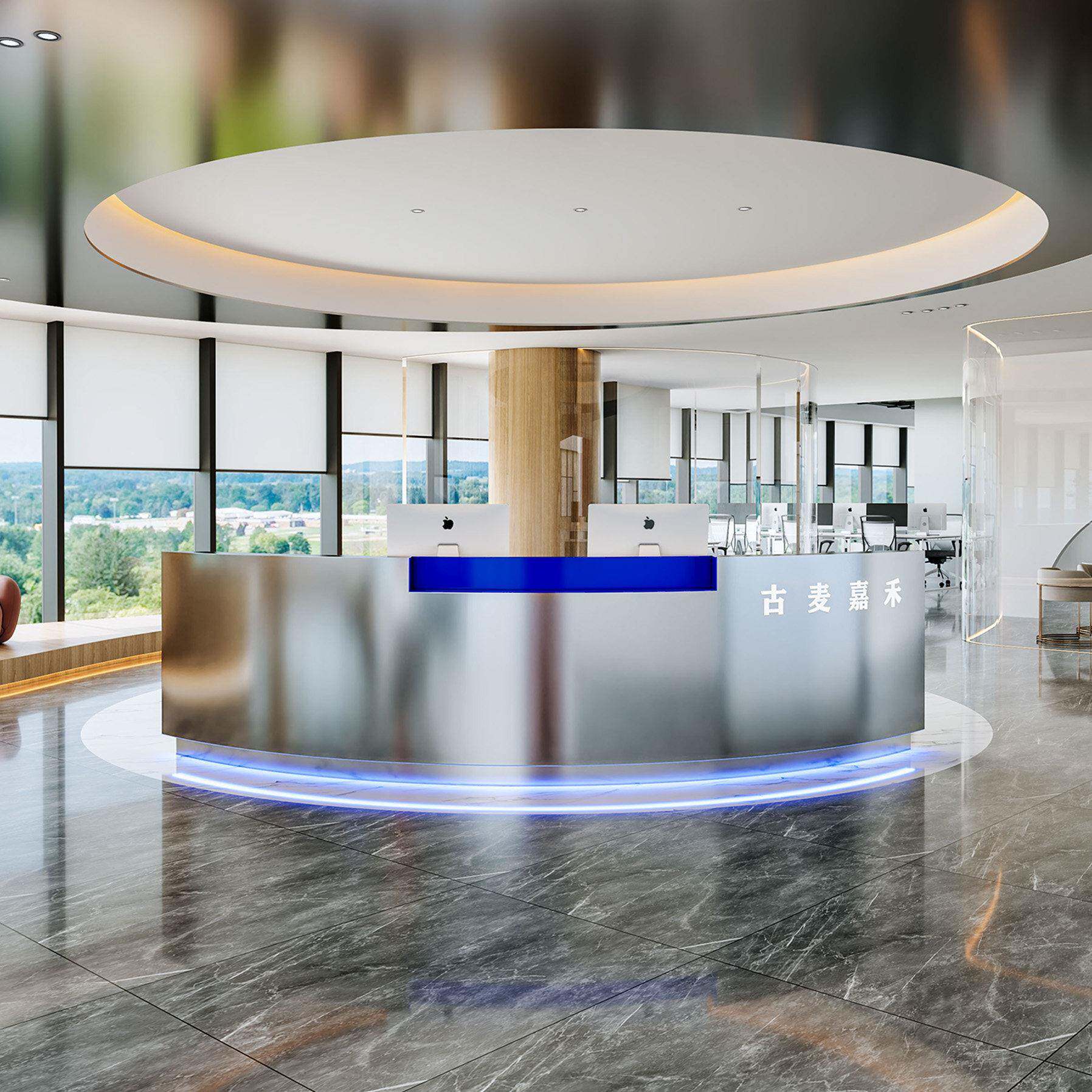 不锈钢收银台女装店吧台舞蹈室健身房柜台理发店公司弧形接待前台