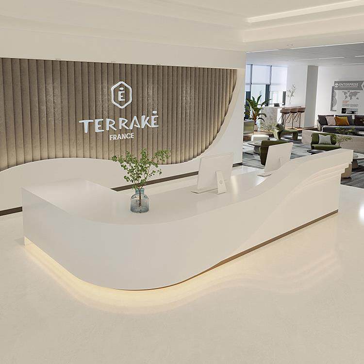 L形烤漆前台桌接待台创意吧台迎宾医美咨询台公司办公弧形收银台