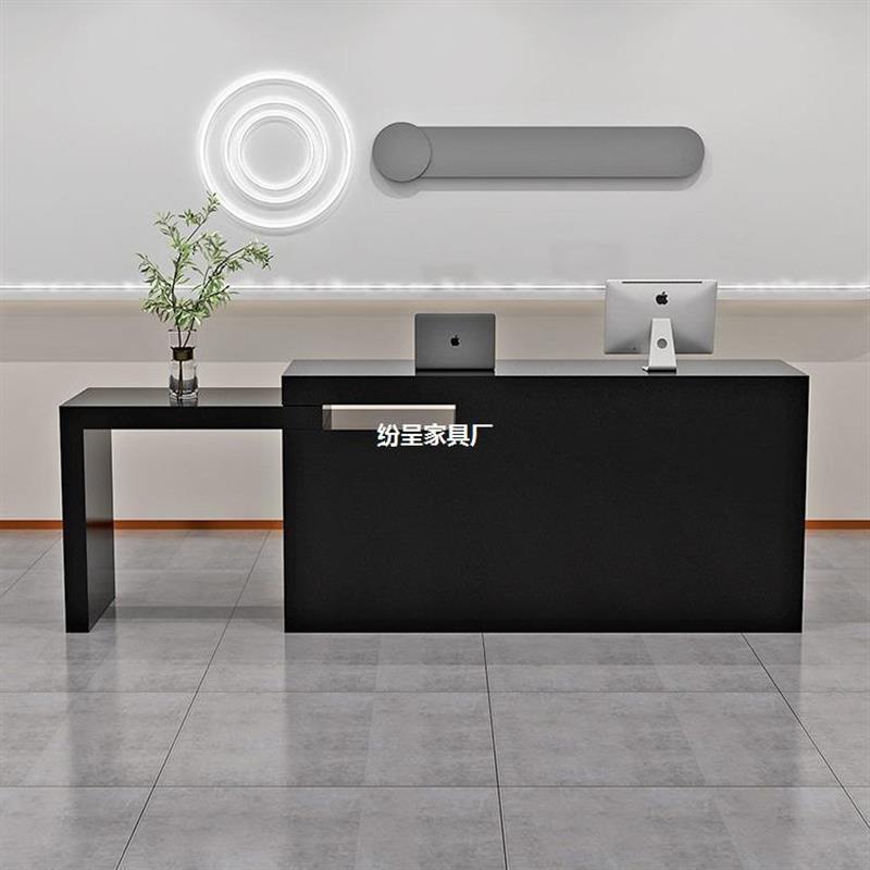 服装店极简伸缩收银台中古风黑色柜台商场小型吧台转角前台接待台