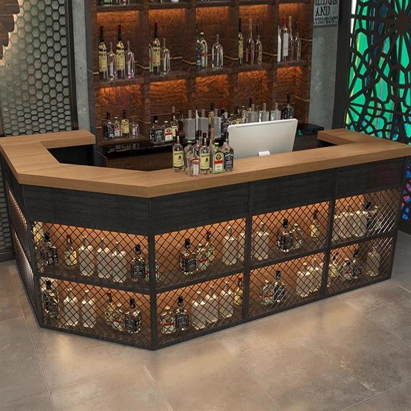 复古工业风前台接待柜台收银台酒吧烧烤店铁艺转角吧台餐厅健身房