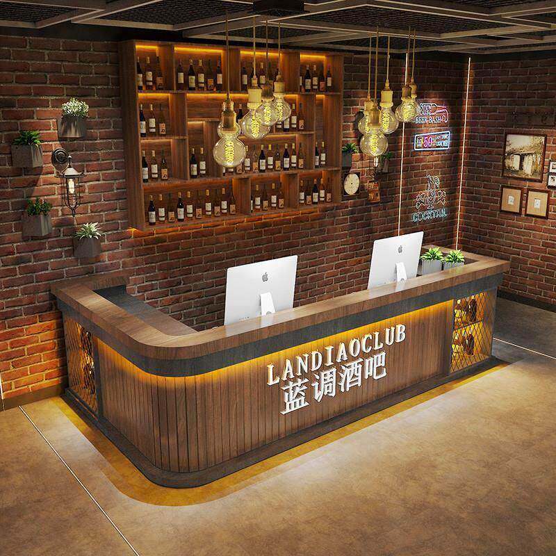 铁艺工业风酒吧吧台转角咖啡厅烧烤店餐厅收银台台球室前台接待台