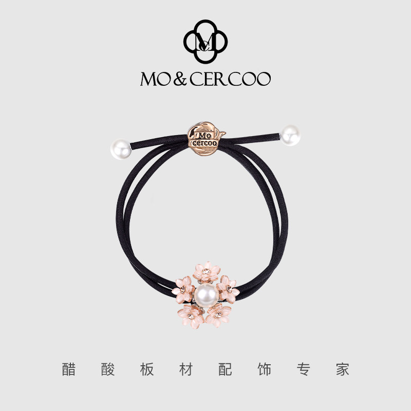 MoCercoo亚克力花朵发圈双股简约橡皮筋马尾珍珠细发绳百搭优雅