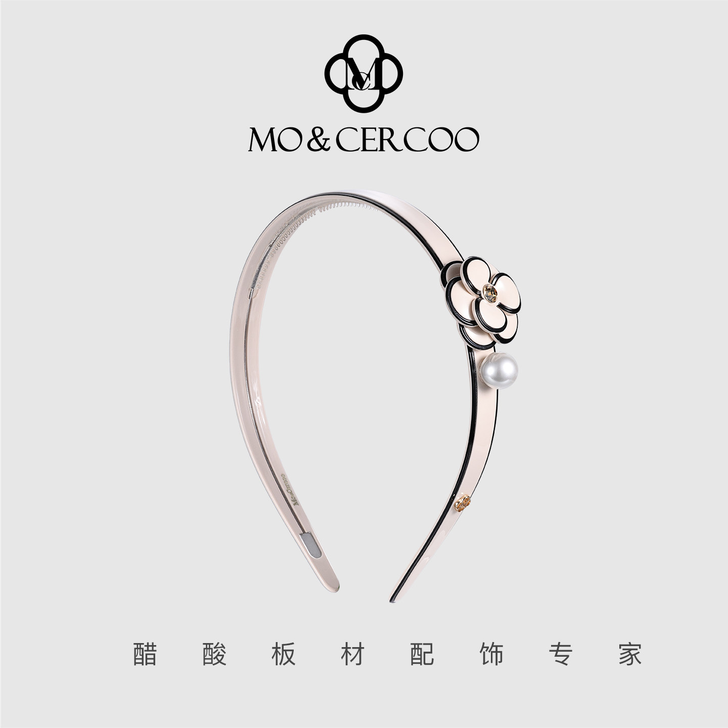 MoCercoo法式高端醋酸山茶花珍珠简约发头箍气质卡子洗漱压发头饰