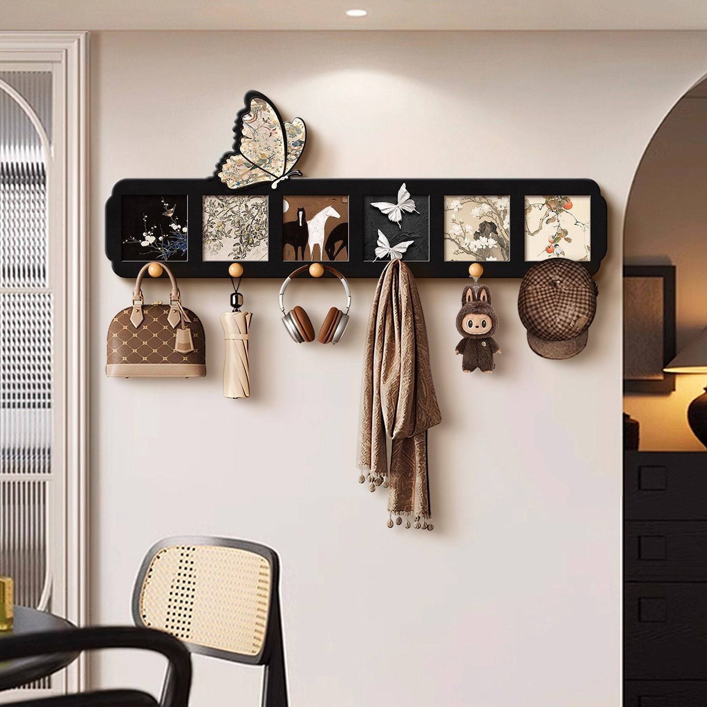 中式装饰画洞洞板置物架挂衣架挂钩入户门收纳古风室内墙上挂衣架,收纳整理,挂门置物架,淘宝优惠券,粉丝福利购,淘宝优惠卷