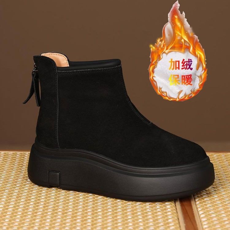 英伦风厚底绒面马丁靴女冬季大头松糕加绒雪地靴勃肯短靴