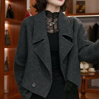 9309高级感洋气时髦长袖毛呢短外套女春秋2025新款妈妈装时尚大衣