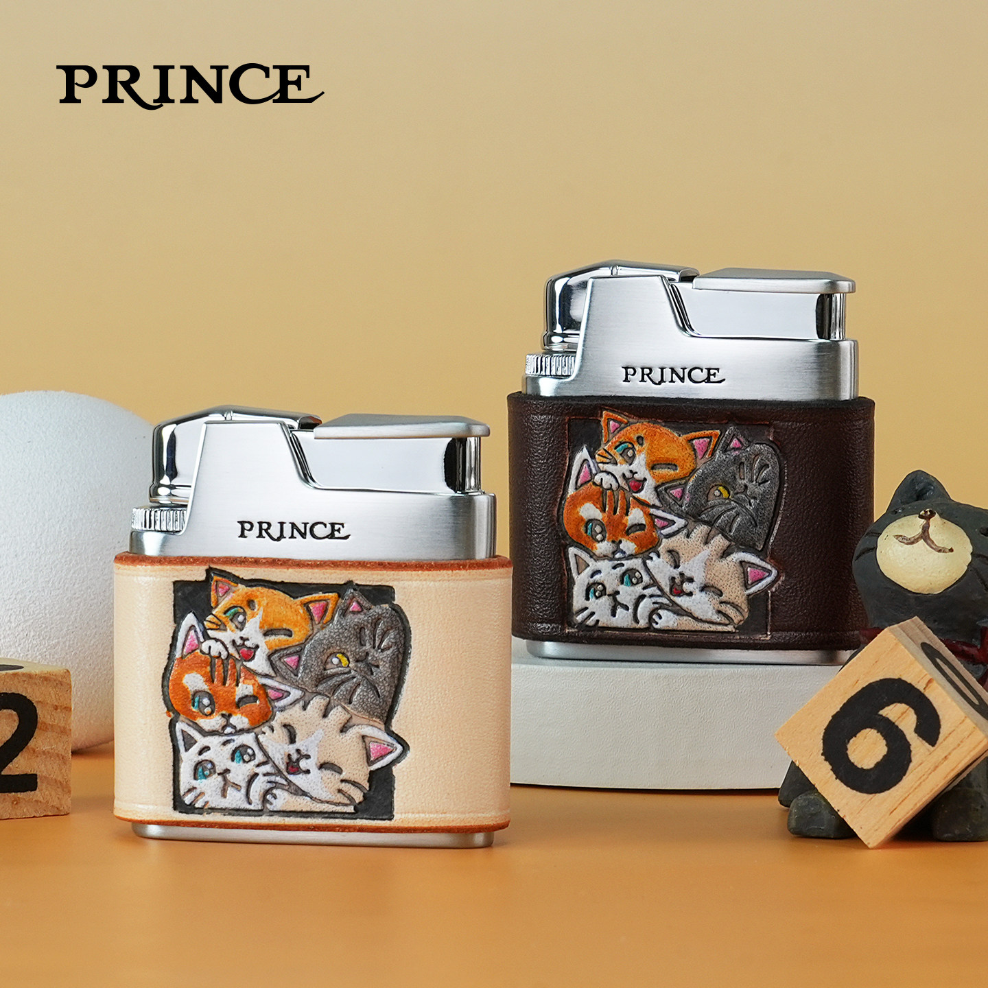 PRINCE王子打火机彩绘萌猫团个性创意复古充气打火机送礼物男女