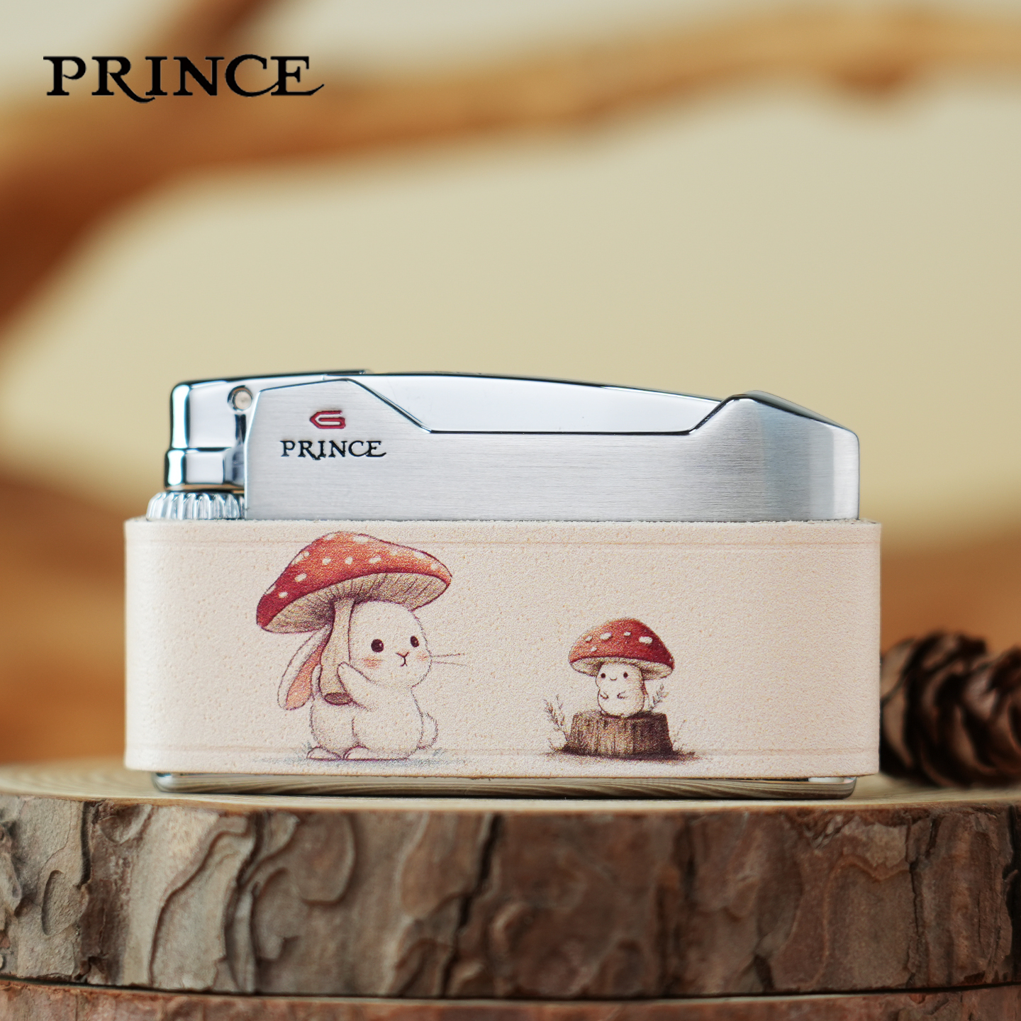 蘑菇小兔砂轮打火机真皮缝制