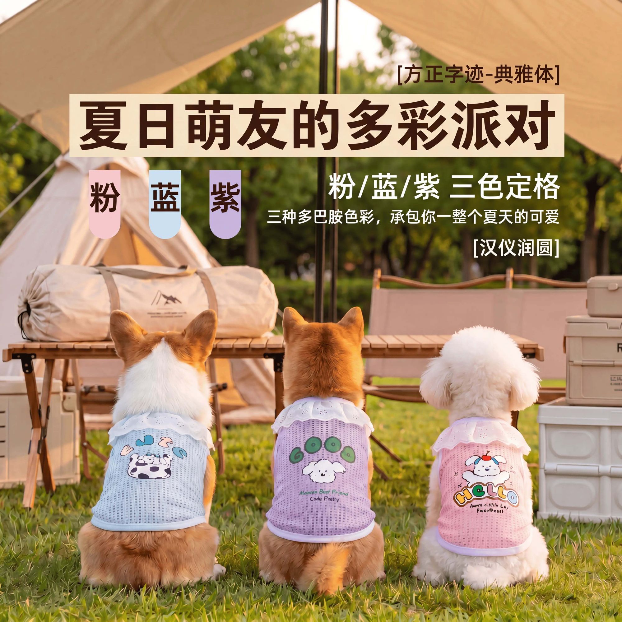 可爱卡通宠物夏装三色可选猫狗夏季清凉透气网眼背心带花边猫衣服