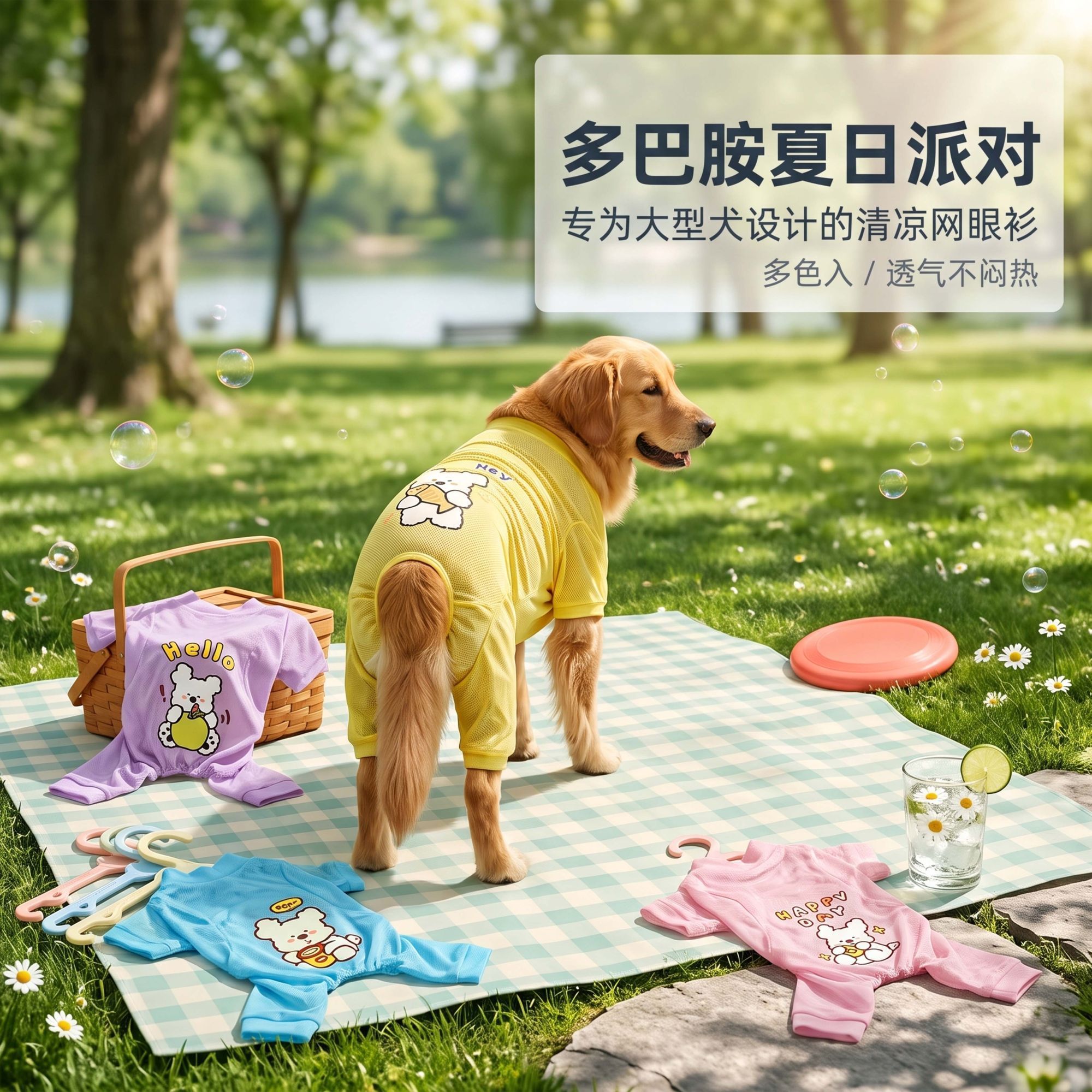 网眼镂空四脚衣巨透气软萌小熊印花夏日遛猫遛狗防晒防虫不闷毛