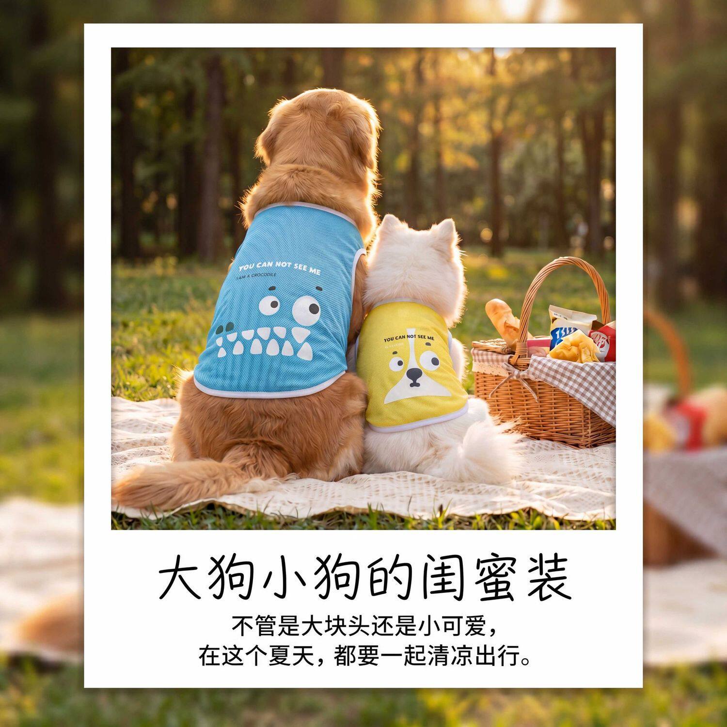 春夏款网格背心薄款透气可爱动物卡通印花背心比熊金毛柯基小型犬