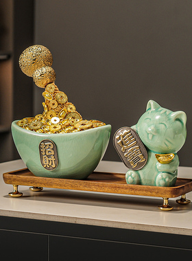 汝窑陶瓷招财新中式客厅酒柜