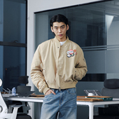 OaOO短宽徽章bomber棒球复古boxy飞行夹克棉服外套秋冬休闲夹克