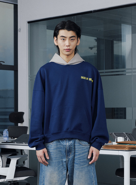 【王橹杰同款】OaOO 撞色拼接连帽卫衣短宽重磅印花帽衫上衣男