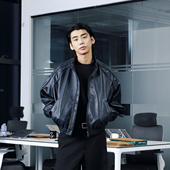 OaOO解构线撞色皮衣多结构拉链复古机车夹克外套秋冬男