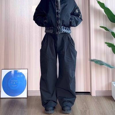 OaOO 伞兵褶皱工装阔腿裤男垂感复古宽松运动户外直筒长裤