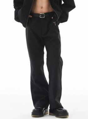 AsI'm小西装裤男士秋冬黑色修身直筒高级垂感简约休闲微喇叭长裤