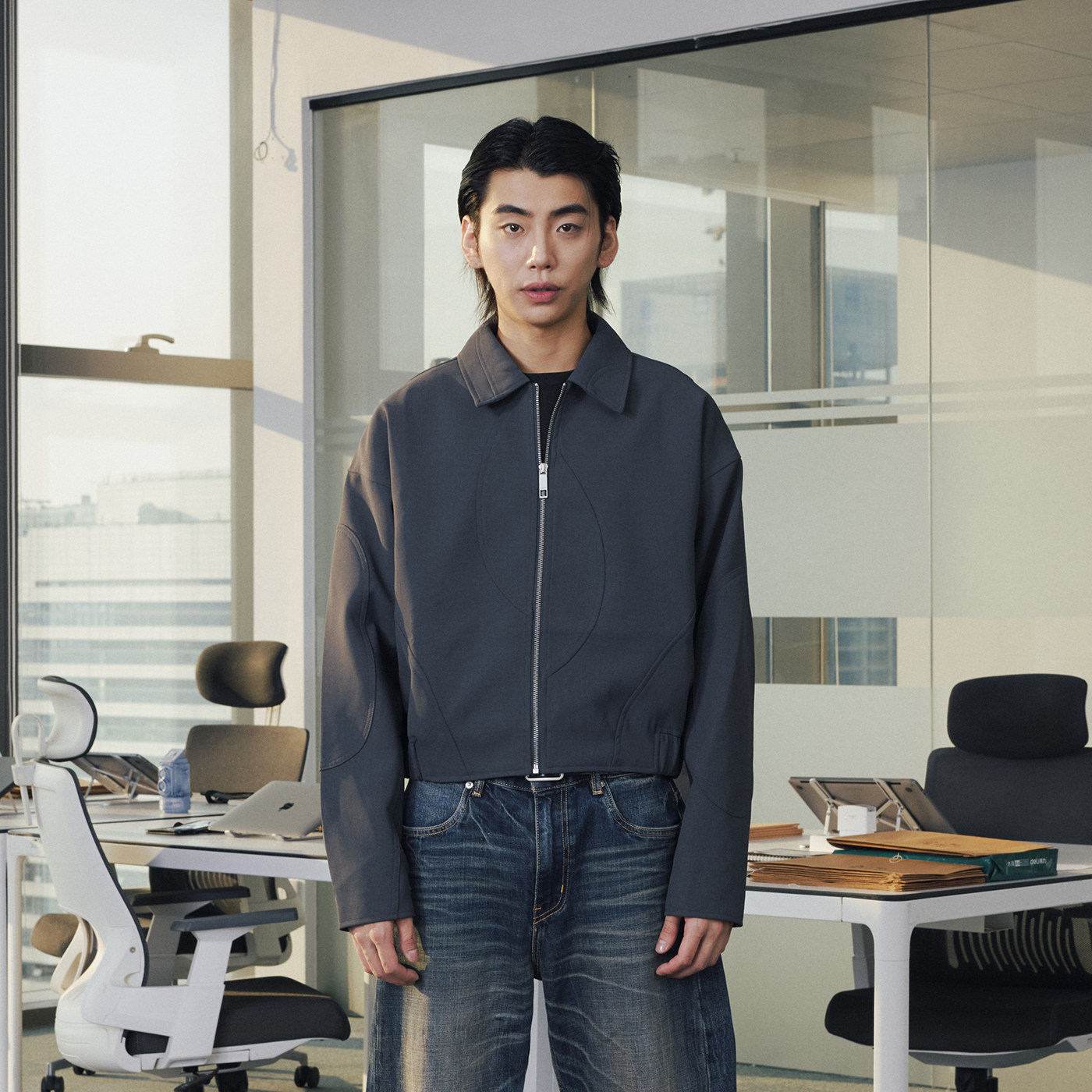 OaOO不对称拼接夹克短宽廓形翻领外套通勤休闲外套秋冬男士,男装,夹克,淘宝优惠券,粉丝福利购,淘宝优惠卷