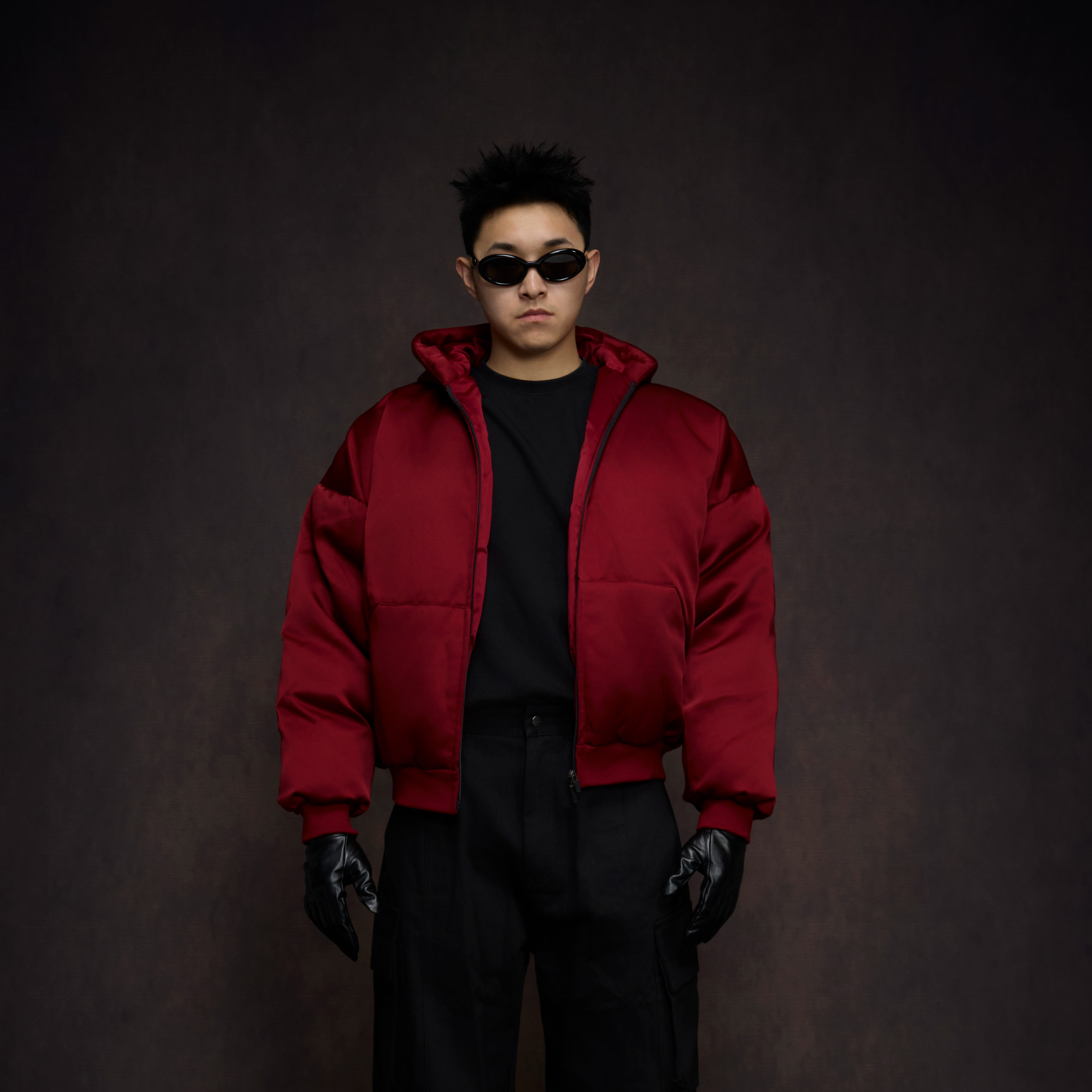 OaOO双层缎面短宽boxy力量感棉服双色显壮外套bomber飞行夹克三防