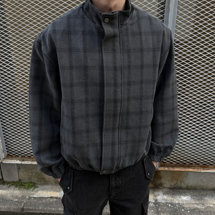 OaOO格纹立领拉链夹克韩系休闲复古风宽松外套夹克春季