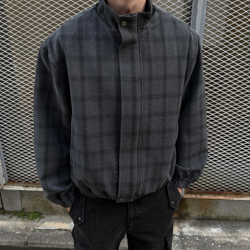 OaOO格纹立领拉链夹克韩系休闲复古风宽松外套夹克春季