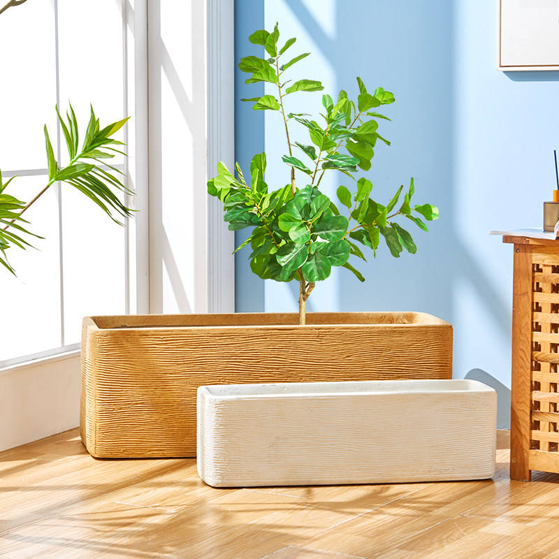 长方形花盆大口径镁泥水泥花盆象牙白色方盆简约客厅装饰绿植盆栽