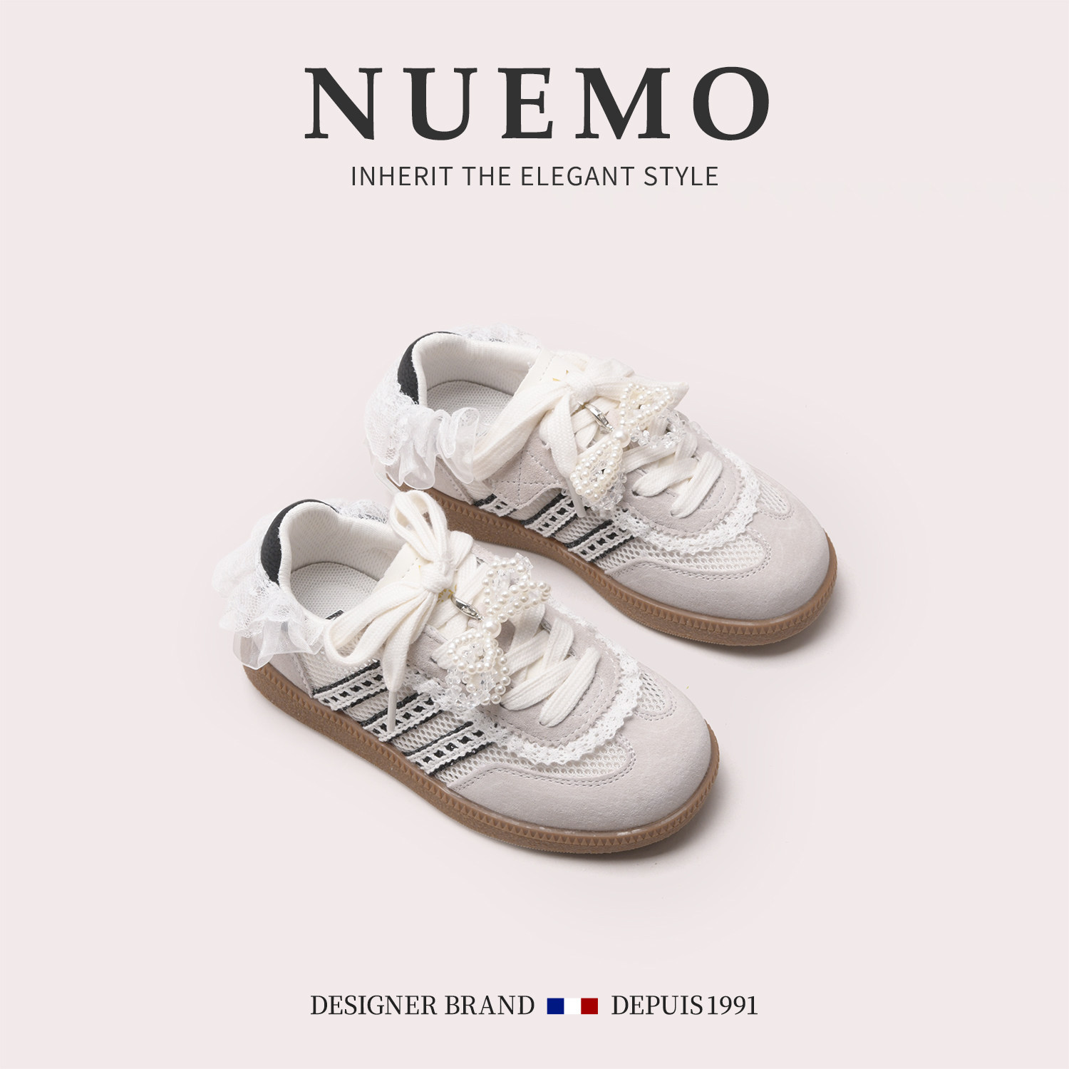 NUEMO童鞋~春季女童蕾丝拼接德训鞋透气软底休闲运动鞋时尚板鞋,童鞋/婴儿鞋/亲子鞋,运动鞋,淘宝优惠券,粉丝福利购,淘宝优惠卷