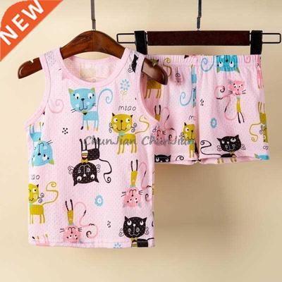 Girls Summer Pajamas Sets Teenage Boys Sleeveless Vest Sleep