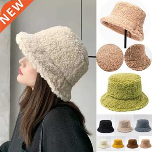 2021 Lamb Wool Faux Fur Bucket Hat Winter Warm Teddy Velvet