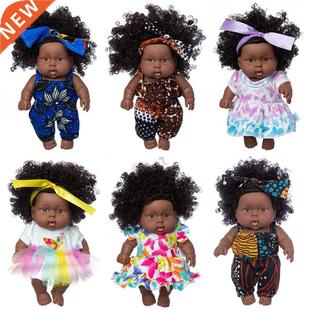 Realistic Vinyl Baby Girl Doll Black Curly Hair African