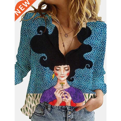 3D Digital Portrait Letter Printing Casual Women's Blouse 20