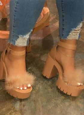 akexiya Women's Sandals 2021 Summer New Thick Heel Platform