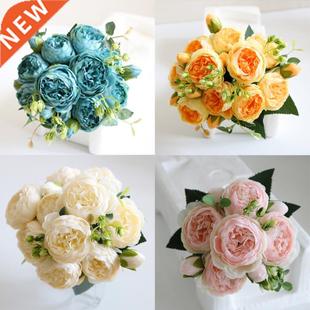 White Silk Artificial Roses Flowers Wedding Home Autumn