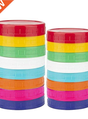 16 Pack Colored Plastic Mason Jar Lids -8 Wide Mouth & 8 Reg