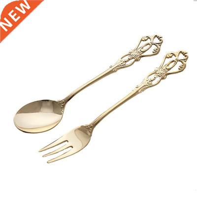 2PCS Vintage Gold Spoon k Cutlery Set 18/10 Stainless Steel