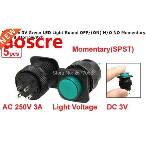 5 x 4 Pin 3V Green LED Light Round OFF/(ON) N/O NO Momentary