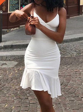 Spaghetti raps Ruffles Mini Dress Club Party Elegant Sleev