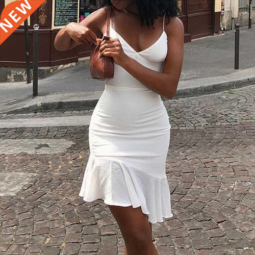 Spaghetti raps Ruffles Mini Dress Club Party Elegant Sleev