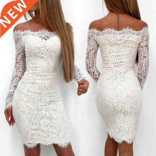 2022 Fashion Elegant White Lace Women Dress One Shoulder Sum