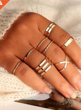 Original Design Gold Color Round Hollow Geometric Rings Set